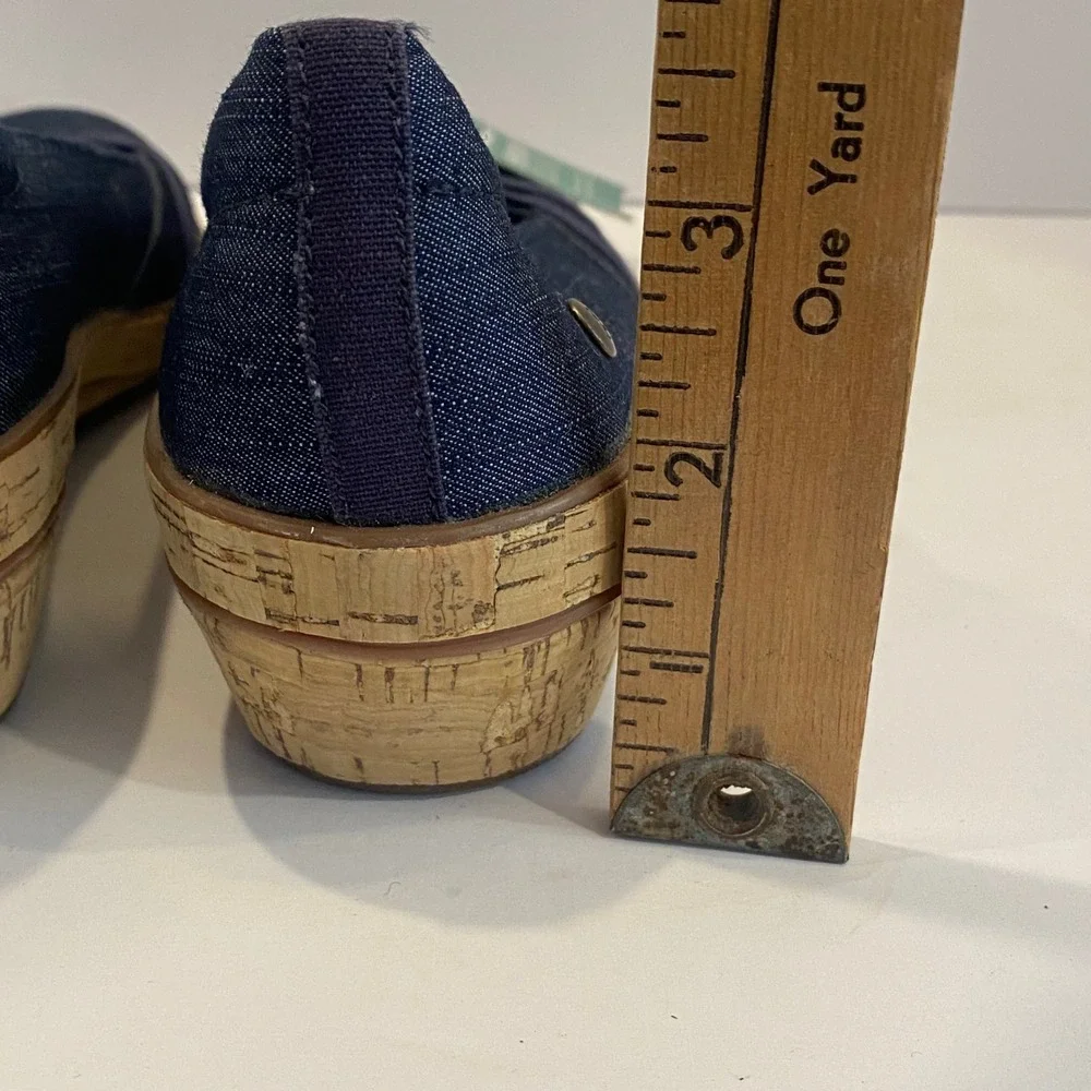 Grasshoppers Wedge Pumps Womens 6.5 Blue Denim New Memory Deluxe‎ Cork Heel